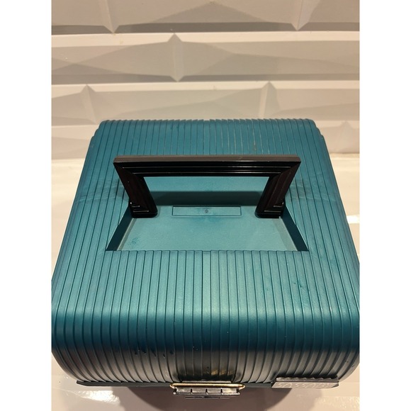 Vintage Sassaby Mirrored Electric Teal Makeup Organizer Case Deluxe‎ Extension - Picture 2 of 10